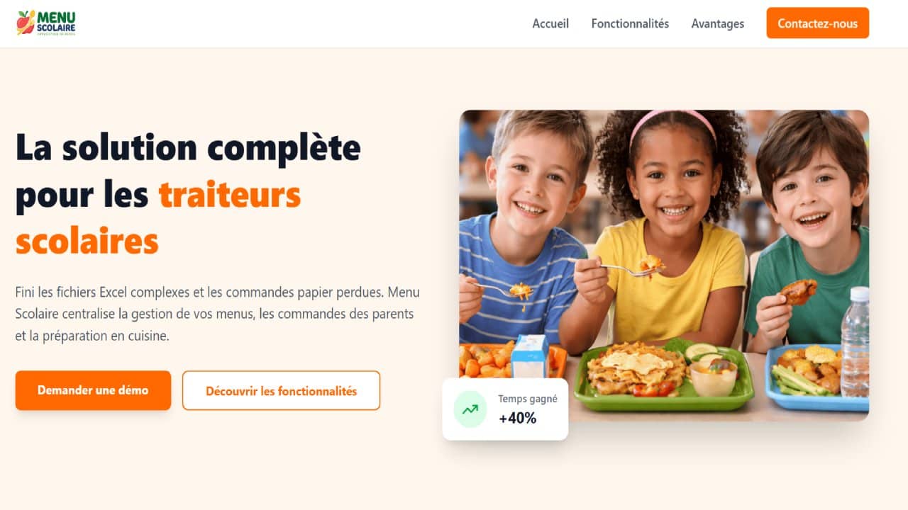 Calendrier hebdomadaire de menus scolaires - photos des repas servis à la cafétéria